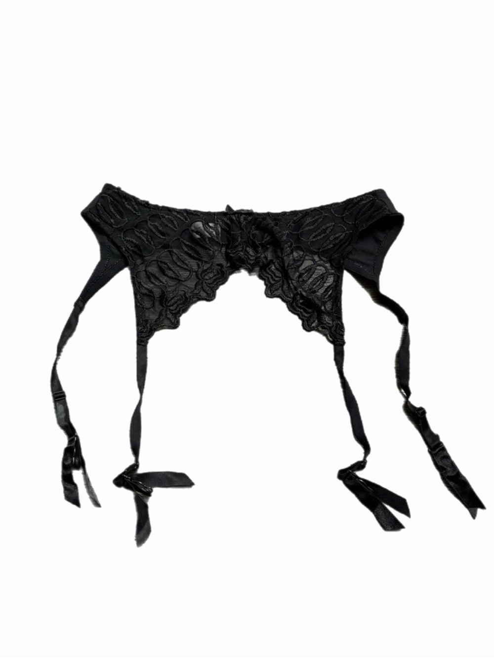 80s/90s European Vintage Embroidered Lace Abstract Garter Belt (Black) Size XL